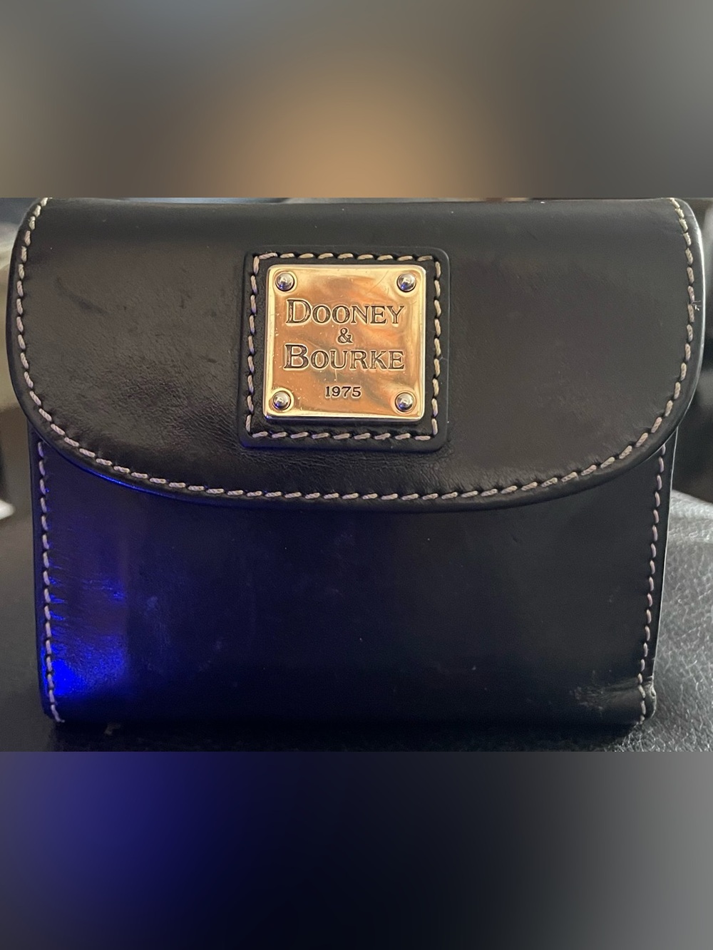 Dooney & Bourke Black Leather Compact Wallet - Gold Plaque